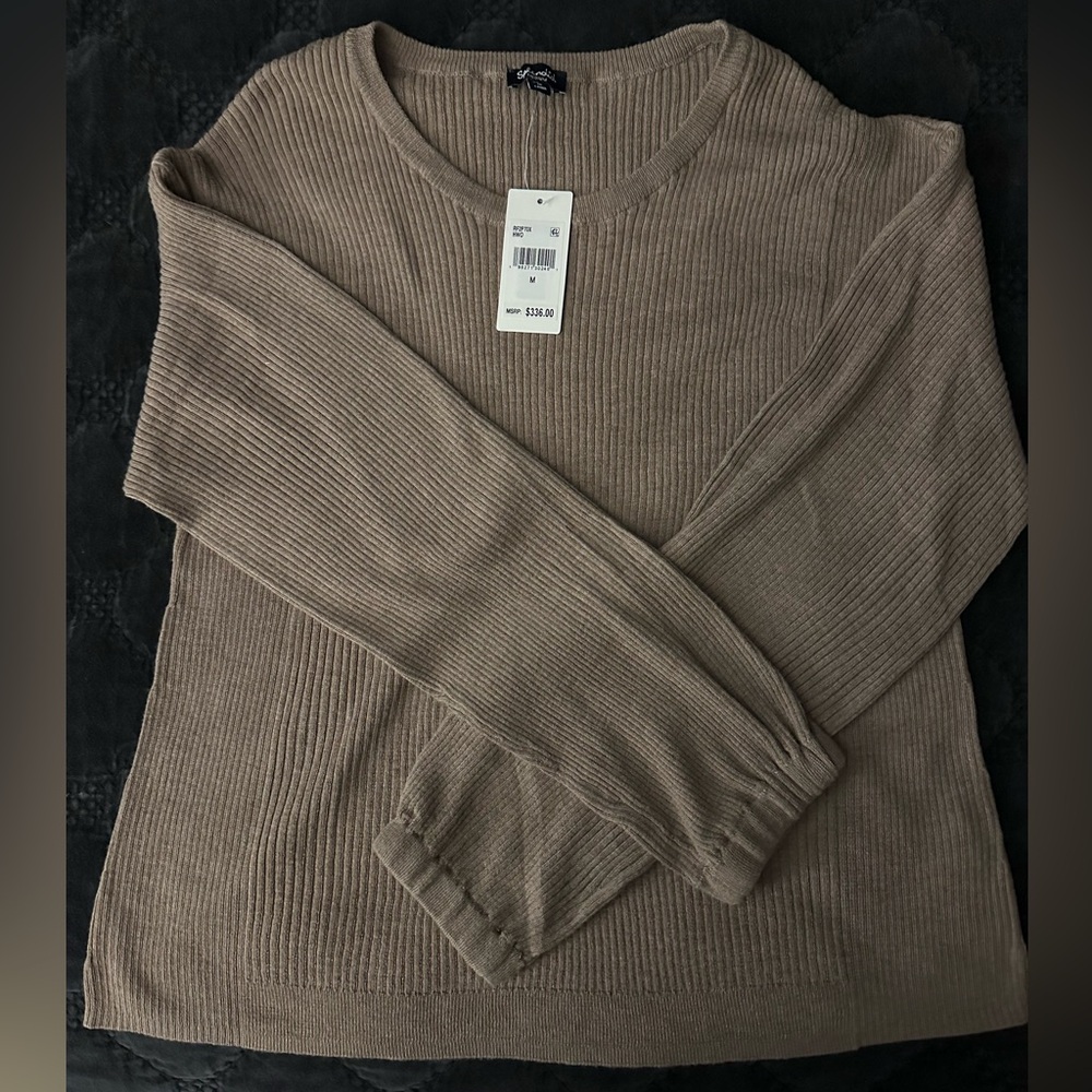 Splendid Ribbed Knit Wool Blend Sweater in Brown